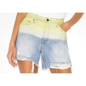 GRLFRND Jourdan Tie-dye Ripped Denim Shorts Yellow Size 25